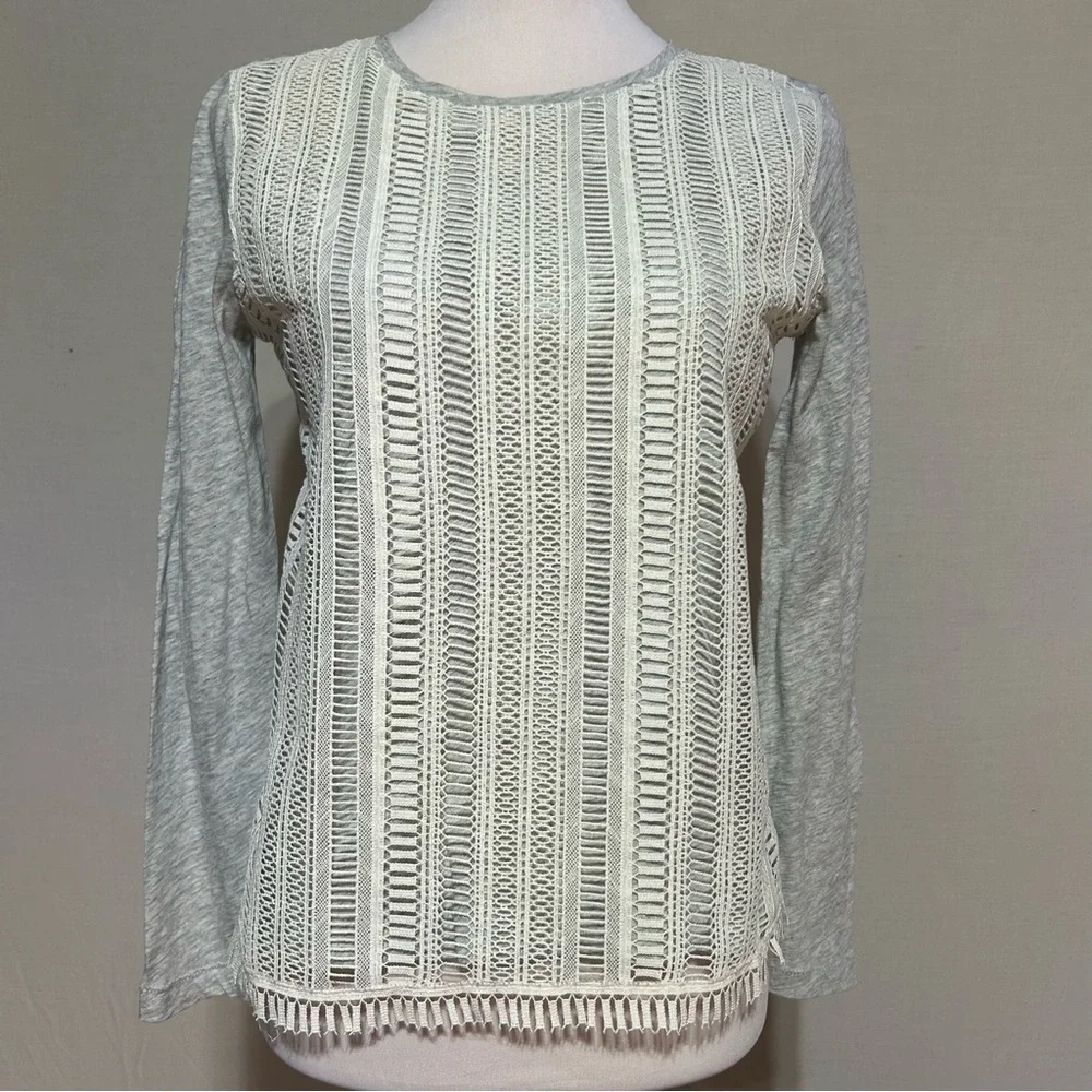 J. Crew gray cotton long sleeve top with lace details small